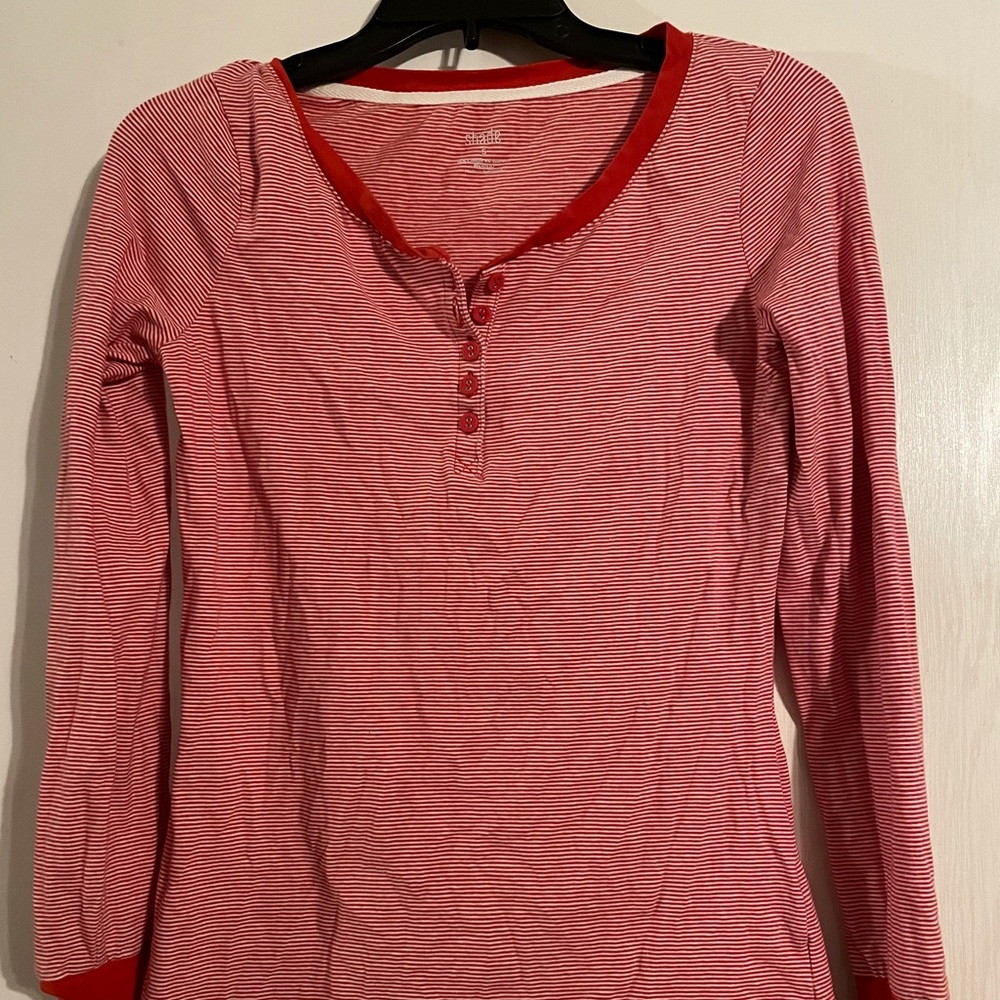 Shade Henley Tee- Size Small- Red and white stripes